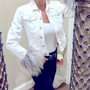 NWT! White Denim & Fur Polo Jacket Reimagined by HGB: Haute Bohemian Groupe